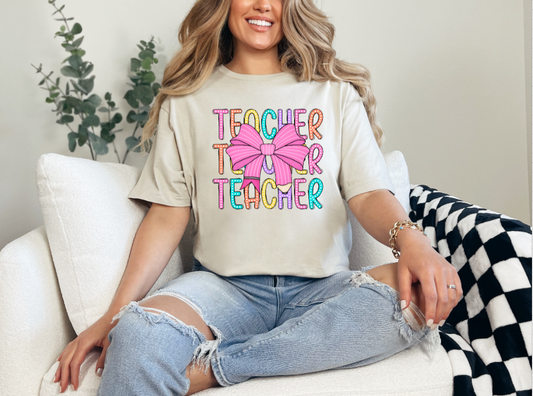 Colorful Bow "Teacher" Tee